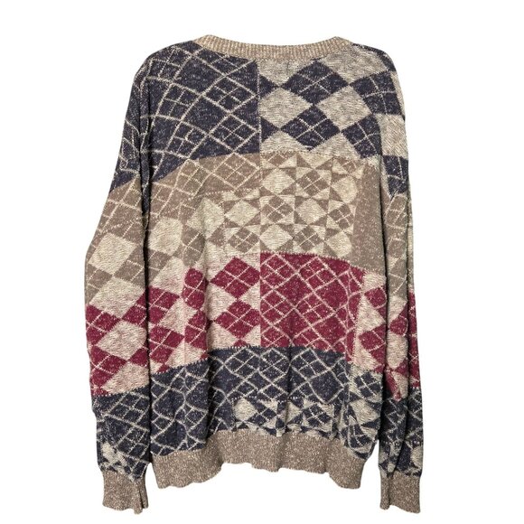 Vintage Men's XXL Novelty 3D Knit Embroidered Golf Sweater Argyle Gray Maroon Na - Picture 2 of 6